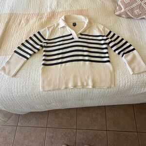 GAP Cream and Navy Striped Collared Sweater